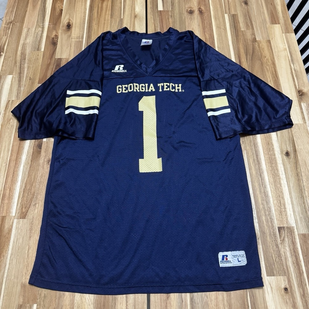 Georgia Tech Yellow Jackets Football Jersey Mens L Blue Russell College Y2K #1